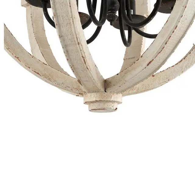Alt view image 7 of 7 - 6 - Light Wood Chandelier, Hanging Light Fixture with Adjustable Chain for Kitchen Dining Room Foyer Entryway, Bulb Not included