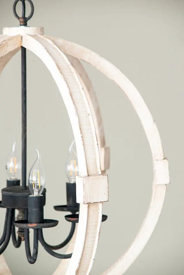Alt view image 6 of 7 - 6 - Light Wood Chandelier, Hanging Light Fixture with Adjustable Chain for Kitchen Dining Room Foyer Entryway, Bulb Not included