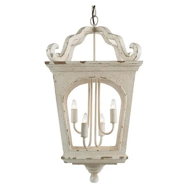 Alt view image 4 of 7 - 4 - Light Wood Chandelier, Hanging Light Fixture with Adjustable Chain for Kitchen Dining Room Foyer Entryway, Bulb Not included