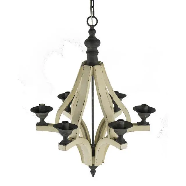 Alt view image 2 of 7 - 6 - Light Wood Chandelier, Hanging Light Fixture with Adjustable Chain for Kitchen Dining Room Foyer Entryway, Bulb Not included