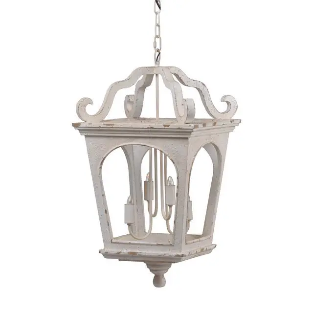 Alt view image 2 of 7 - 4 - Light Wood Chandelier, Hanging Light Fixture with Adjustable Chain for Kitchen Dining Room Foyer Entryway, Bulb Not included