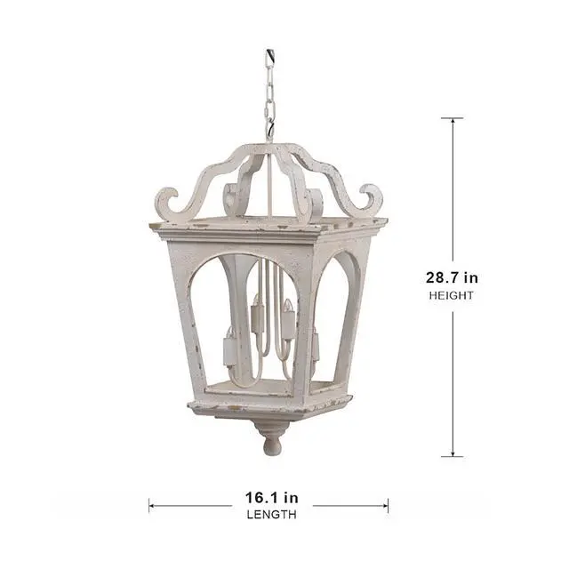 Alt view image 7 of 7 - 4 - Light Wood Chandelier, Hanging Light Fixture with Adjustable Chain for Kitchen Dining Room Foyer Entryway, Bulb Not included