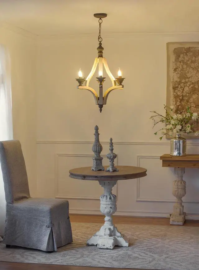 Alt view image 5 of 7 - 6 - Light Wood Chandelier, Hanging Light Fixture with Adjustable Chain for Kitchen Dining Room Foyer Entryway, Bulb Not included