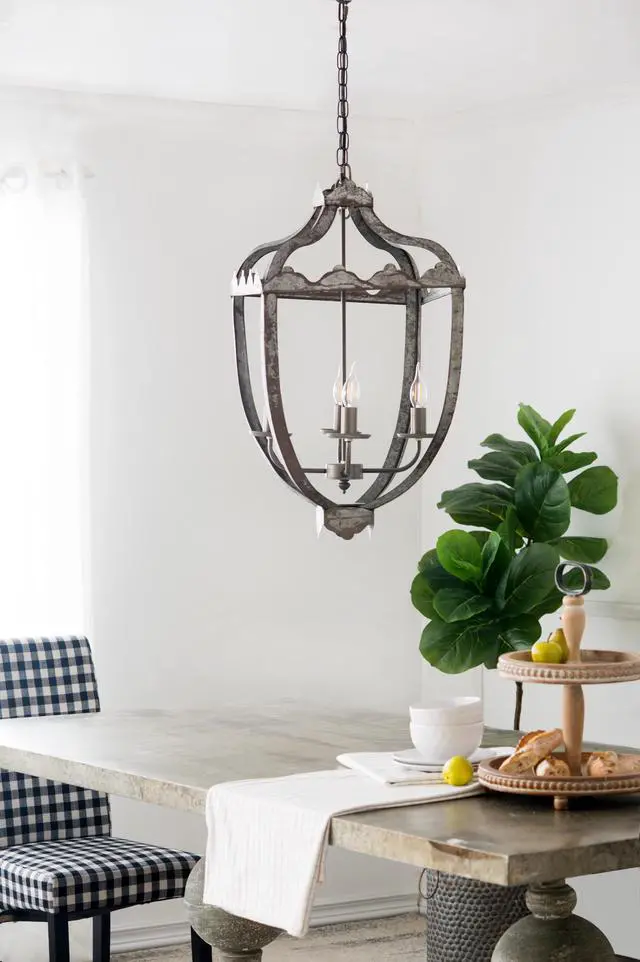Alt view image 5 of 7 - 4 - Light Metal Chandelier, Hanging Light Fixture with Adjustable Chain for Kitchen Dining Room Foyer Entryway, Bulb Not included