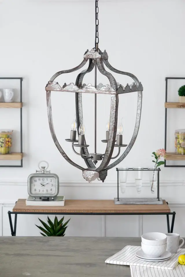 Alt view image 4 of 7 - 4 - Light Metal Chandelier, Hanging Light Fixture with Adjustable Chain for Kitchen Dining Room Foyer Entryway, Bulb Not included