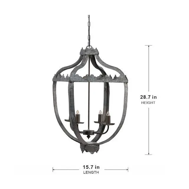 Alt view image 7 of 7 - 4 - Light Metal Chandelier, Hanging Light Fixture with Adjustable Chain for Kitchen Dining Room Foyer Entryway, Bulb Not included