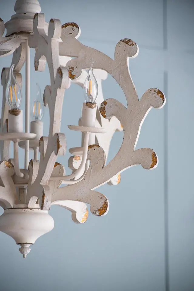 Alt view image 7 of 7 - 6 - Light Wood Chandelier, Hanging Light Fixture with Adjustable Chain for Kitchen Dining Room Foyer Entryway, Bulb Not included