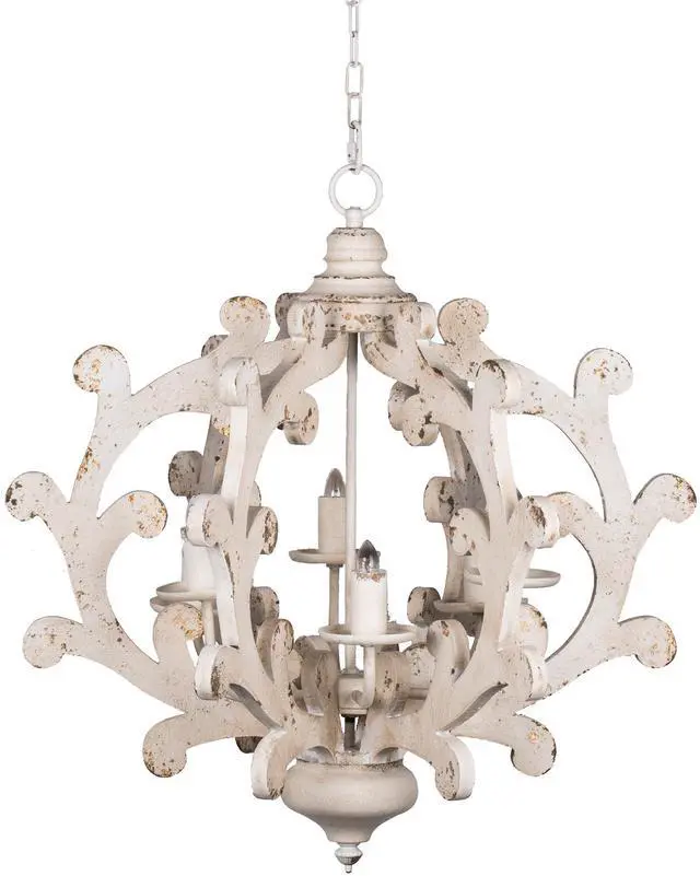 Main image of 6 - Light Wood Chandelier, Hanging Light Fixture with Adjustable Chain for Kitchen Dining Room Foyer Entryway, Bulb Not included