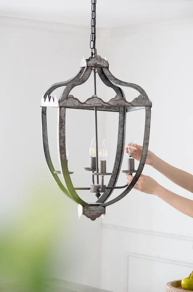 Alt view image 6 of 7 - 4 - Light Metal Chandelier, Hanging Light Fixture with Adjustable Chain for Kitchen Dining Room Foyer Entryway, Bulb Not included