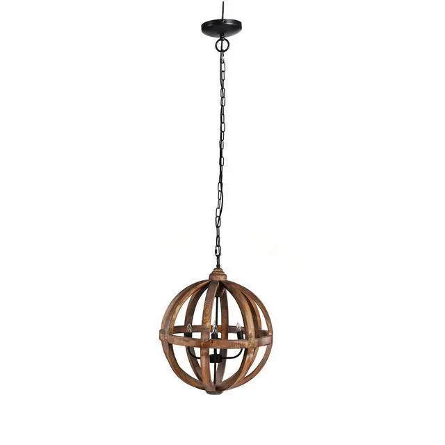 Alt view image 2 of 7 - 4 - Light Wood Chandelier, Hanging Light Fixture with Adjustable Chain for Kitchen Dining Room Foyer Entryway, Bulb Not included