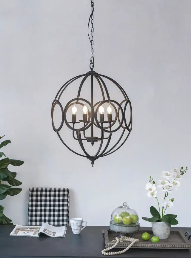 Alt view image 4 of 7 - 4 - Light Metal Chandelier, Hanging Light Fixture with Adjustable Chain for Kitchen Dining Room Foyer Entryway, Bulb Not included