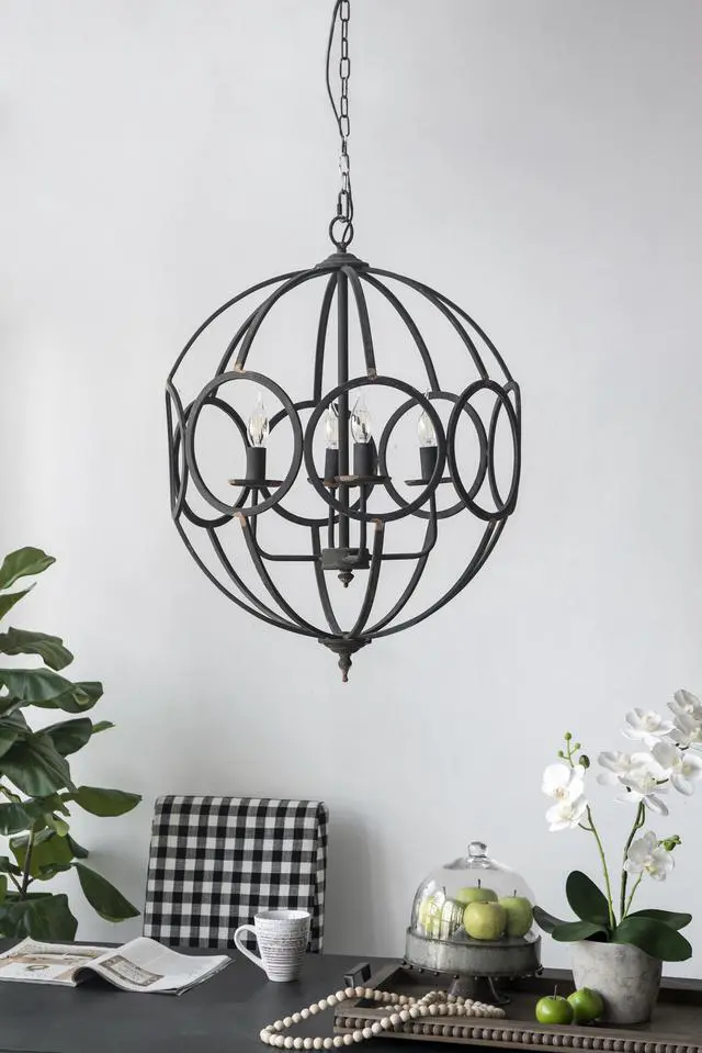 Alt view image 3 of 7 - 4 - Light Metal Chandelier, Hanging Light Fixture with Adjustable Chain for Kitchen Dining Room Foyer Entryway, Bulb Not included