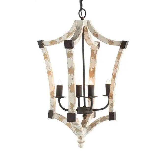 Alt view image 2 of 7 - 4 - Light Wood Chandelier, Hanging Light Fixture with Adjustable Chain for Kitchen Dining Room Foyer Entryway, Bulb Not included