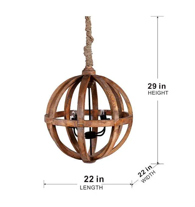 Alt view image 7 of 7 - 4 - Light Wood Chandelier, Hanging Light Fixture with Adjustable Chain for Kitchen Dining Room Foyer Entryway, Bulb Not included