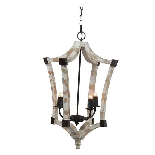 Alt view image 3 of 7 - 4 - Light Wood Chandelier, Hanging Light Fixture with Adjustable Chain for Kitchen Dining Room Foyer Entryway, Bulb Not included
