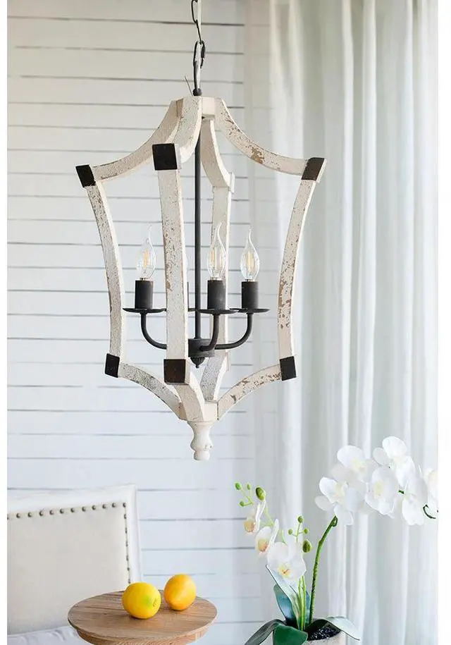 Main image of 4 - Light Wood Chandelier, Hanging Light Fixture with Adjustable Chain for Kitchen Dining Room Foyer Entryway, Bulb Not included