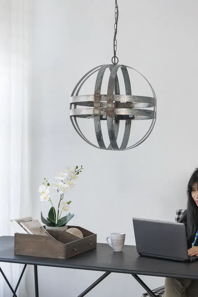 Alt view image 5 of 6 - 4 - Light Galvanized Chandelier, Hanging Light Fixture with Adjustable Chain for Kitchen Dining Room Foyer Entryway, Bulb Not included