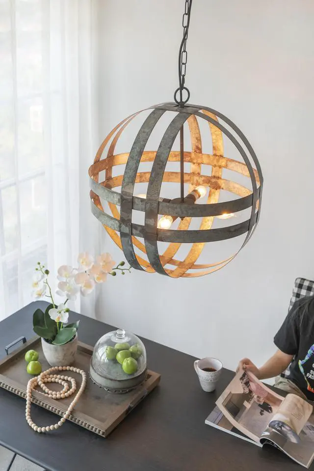 Alt view image 6 of 6 - 4 - Light Galvanized Chandelier, Hanging Light Fixture with Adjustable Chain for Kitchen Dining Room Foyer Entryway, Bulb Not included