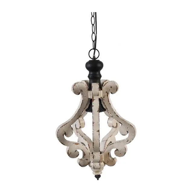 Alt view image 2 of 7 - Farmhouse Chandeliar, Distressed White Pendant French Country Wood Chandelier for Living Room Foyer, Bulb Not included