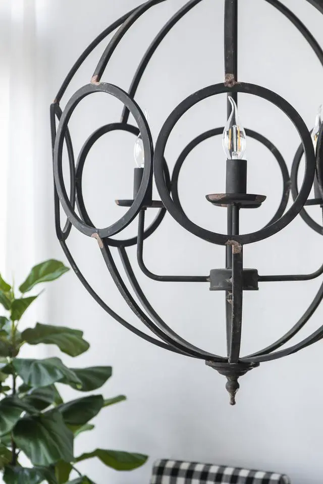 Alt view image 6 of 7 - 4 - Light Metal Chandelier, Hanging Light Fixture with Adjustable Chain for Kitchen Dining Room Foyer Entryway, Bulb Not included