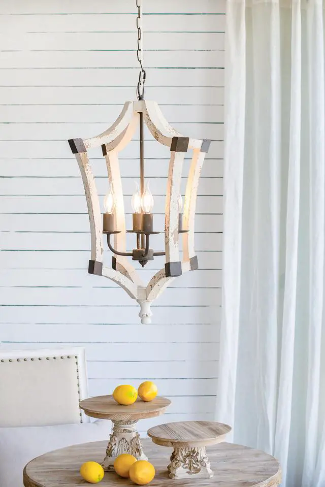 Alt view image 5 of 7 - 4 - Light Wood Chandelier, Hanging Light Fixture with Adjustable Chain for Kitchen Dining Room Foyer Entryway, Bulb Not included
