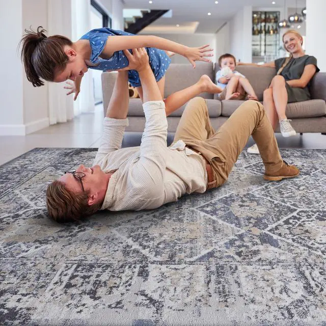 Alt view image 3 of 7 - Collection 8X10 Grey/Blue /Traditional Non-Shedding Living Room Bedroom Dining Home Office Stylish and Stain Resistant Area Rug