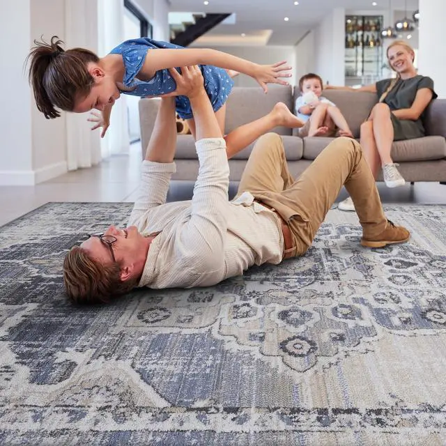 Alt view image 3 of 7 - Collection 8X10 Cream/Blue /Medallion Non-Shedding Living Room Bedroom Dining Home Office Stylish and Stain Resistant Area Rug