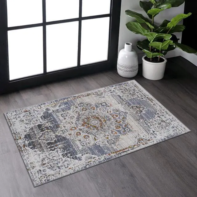 Main image of Collection 2X3 Cream/Gold /Medallion Non-Shedding Living Room Bedroom Dining Home Office Stylish and Stain Resistant Area Rug