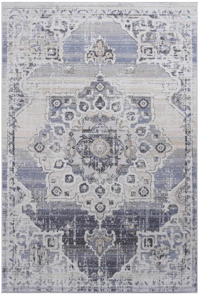 Alt view image 2 of 7 - Collection 8X10 Cream/Blue /Medallion Non-Shedding Living Room Bedroom Dining Home Office Stylish and Stain Resistant Area Rug