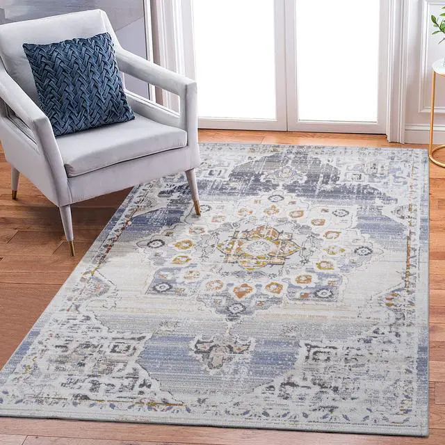 Main image of Collection 5X7 Cream/Gold /Medallion Non-Shedding Living Room Bedroom Dining Home Office Stylish and Stain Resistant Area Rug