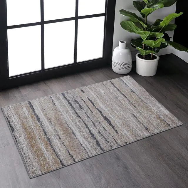 Main image of Collection 2X3 Ivory/Blue /Striped Non-Shedding Living Room Bedroom Dining Home Office Stylish and Stain Resistant Area Rug