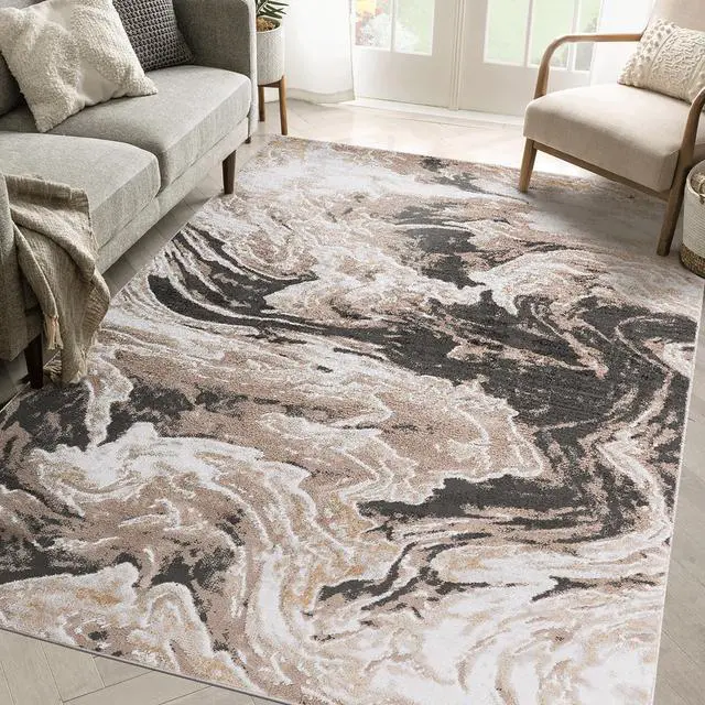 Main image of Collection 8X10 L.Brown /Abstract Non-Shedding Living Room Bedroom Dining Home Office Stylish and Stain Resistant Area Rug