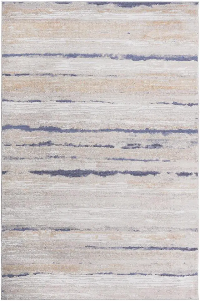 Alt view image 2 of 5 - Collection 5X7 Ivory/Blue /Striped Non-Shedding Living Room Bedroom Dining Home Office Stylish and Stain Resistant Area Rug