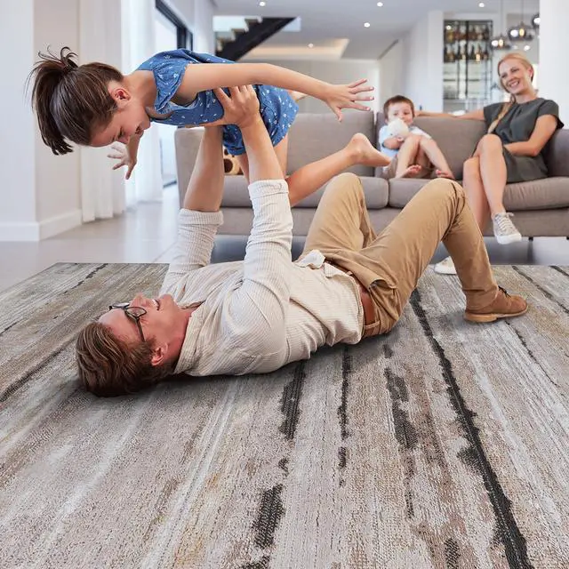 Alt view image 3 of 5 - Collection 5X7 Brown /Striped Non-Shedding Living Room Bedroom Dining Home Office Stylish and Stain Resistant Area Rug