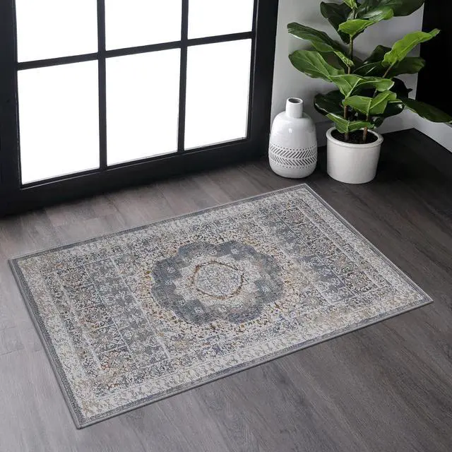 Main image of Collection 2X3 Blue/Ivory /Medallion Non-Shedding Living Room Bedroom Dining Home Office Stylish and Stain Resistant Area Rug