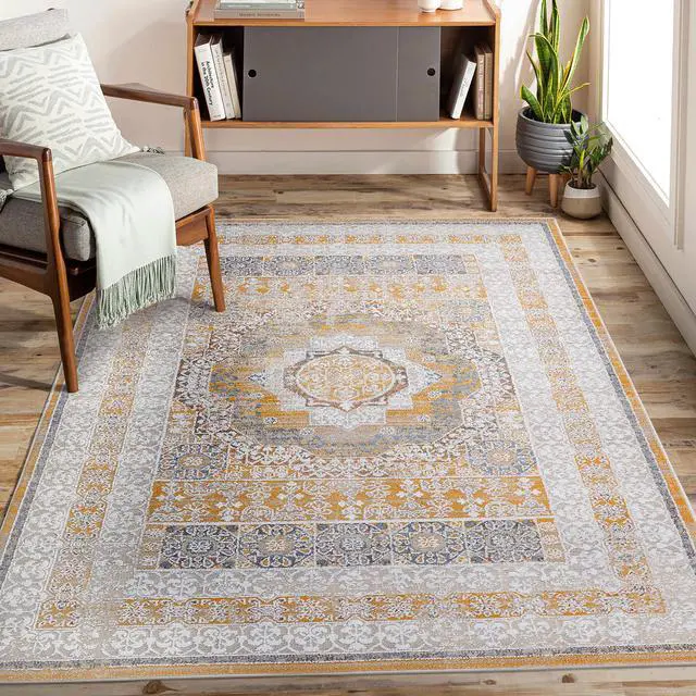 Main image of Collection 5X7 Cream/Ivory /Medallion Non-Shedding Living Room Bedroom Dining Home Office Stylish and Stain Resistant Area Rug