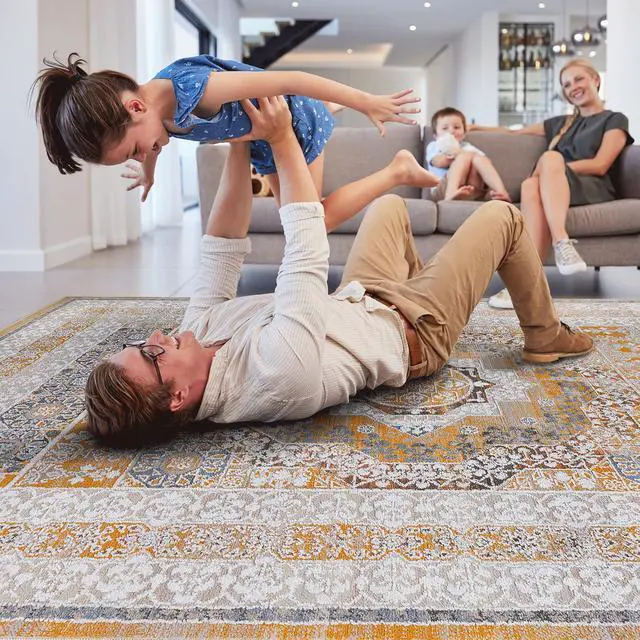 Alt view image 3 of 5 - Collection 5X7 Cream/Ivory /Medallion Non-Shedding Living Room Bedroom Dining Home Office Stylish and Stain Resistant Area Rug