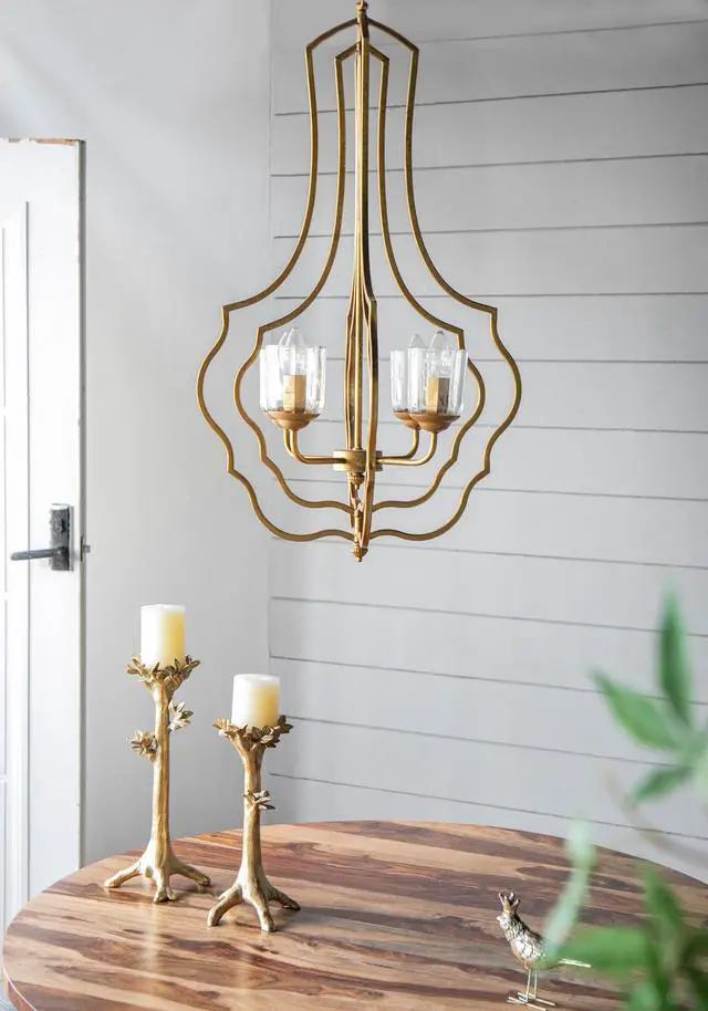 Alt view image 4 of 7 - 4 - Light Metal Chandelier, Hanging Light Fixture with Adjustable Chain for Kitchen Dining Room Foyer Entryway, Bulb Not included