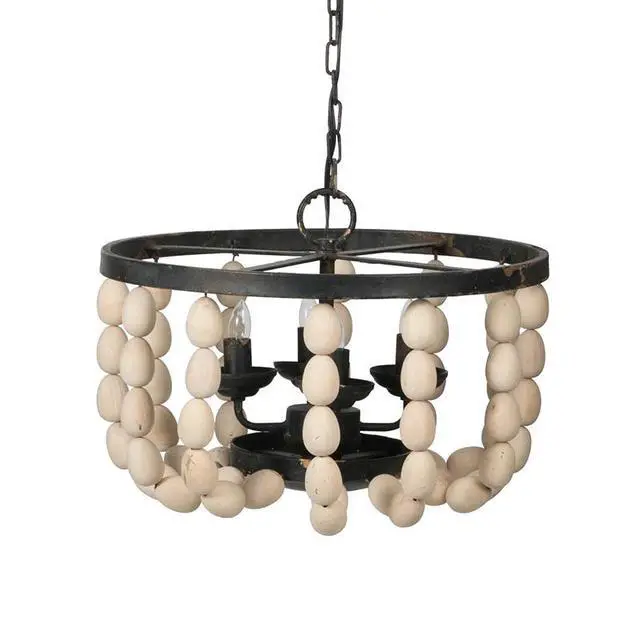 Alt view image 2 of 6 - 4 - Light Wood Chandelier, Hanging Light Fixture with Adjustable Chain for Kitchen Dining Room Foyer Entryway, Bulb Not included
