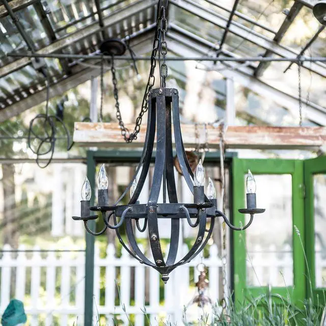 Alt view image 4 of 7 - 6 - Light Metal Chandelier, Hanging Light Fixture with Adjustable Chain for Kitchen Dining Room Foyer Entryway, Bulb Not included