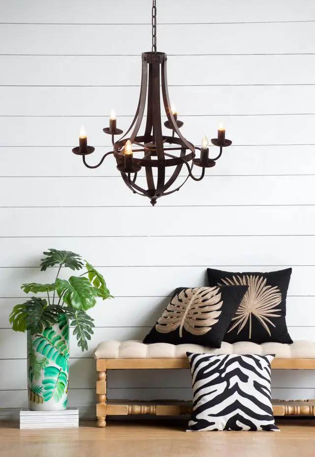 Alt view image 7 of 7 - 6 - Light Metal Chandelier, Hanging Light Fixture with Adjustable Chain for Kitchen Dining Room Foyer Entryway, Bulb Not included
