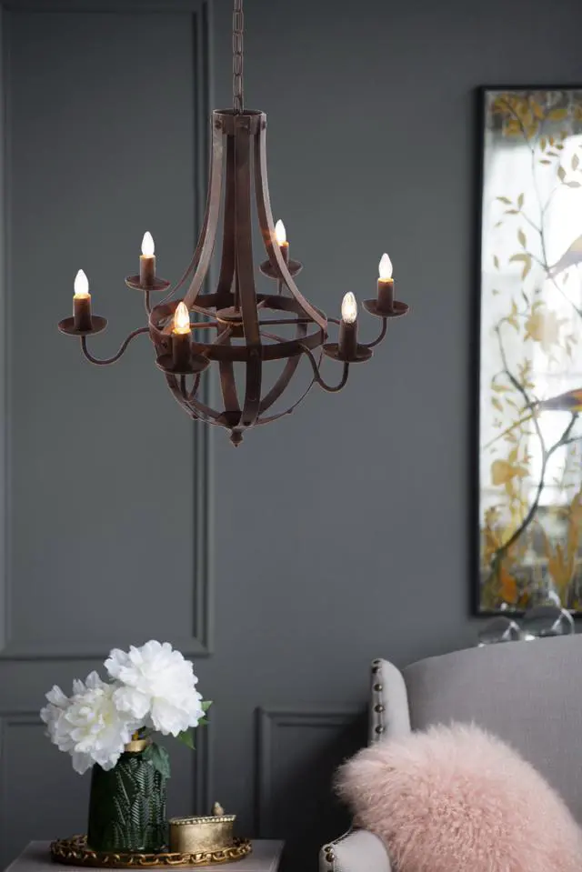 Alt view image 6 of 7 - 6 - Light Metal Chandelier, Hanging Light Fixture with Adjustable Chain for Kitchen Dining Room Foyer Entryway, Bulb Not included