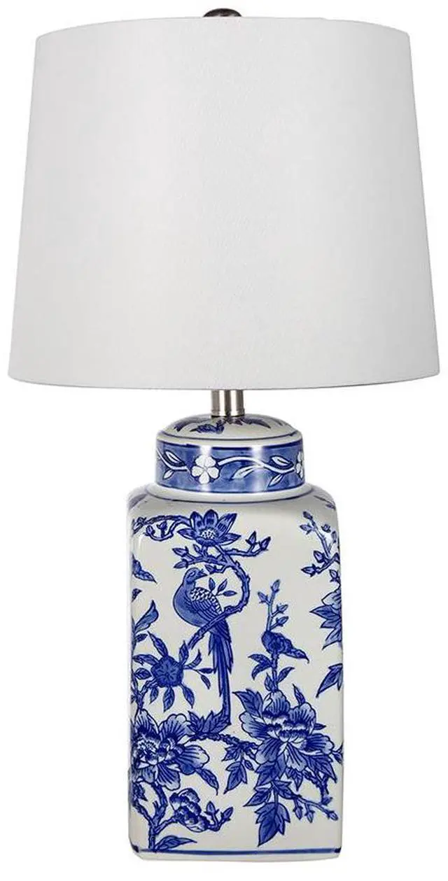 Alt view image 2 of 7 - D13x25" Blue and White Ceramic Vase Lamp