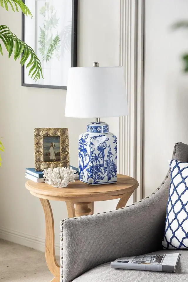 Alt view image 5 of 7 - D13x25" Blue and White Ceramic Vase Lamp