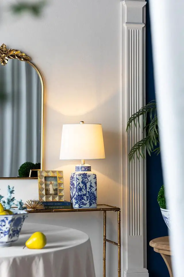 Alt view image 6 of 7 - D13x25" Blue and White Ceramic Vase Lamp