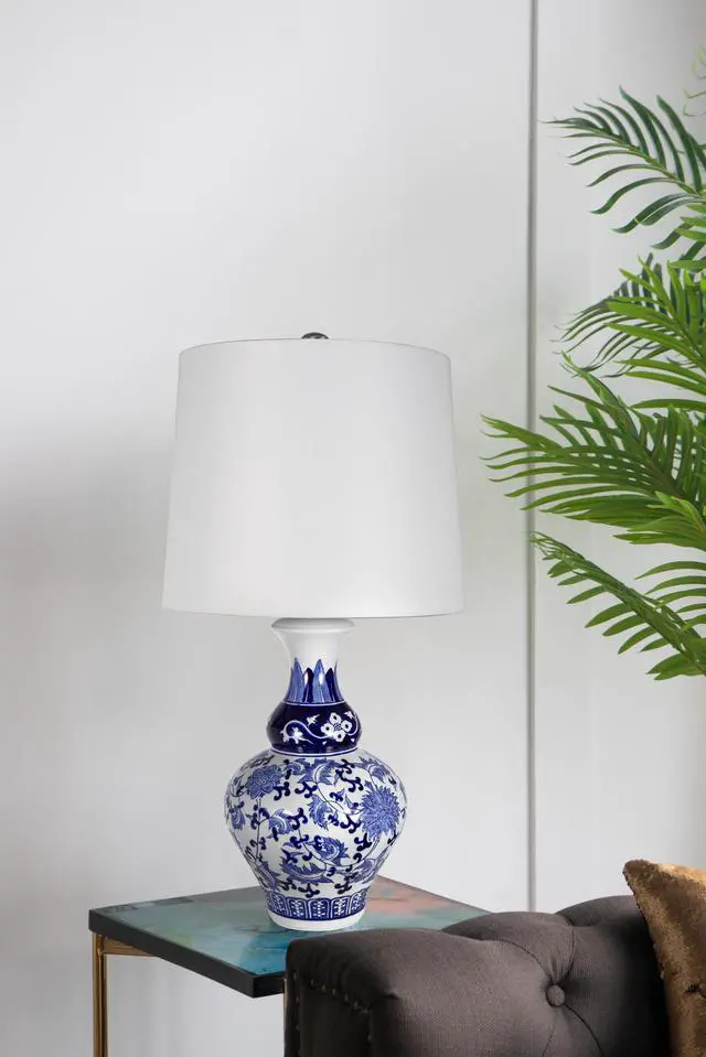 Main image of D14x27.6" Blue and White Round Ceramic Vase Lamp