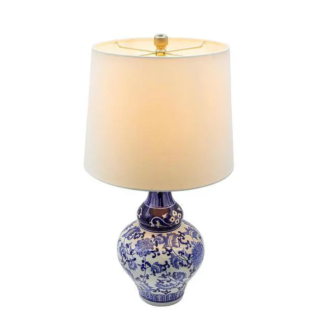 Alt view image 3 of 7 - D14x27.6" Blue and White Round Ceramic Vase Lamp