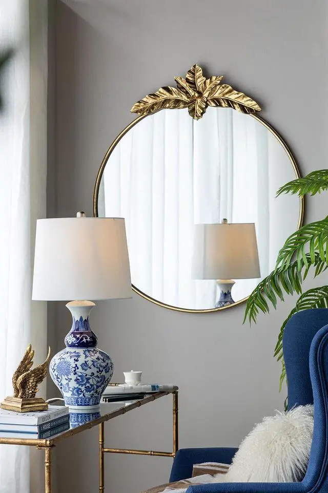 Alt view image 5 of 7 - D14x27.6" Blue and White Round Ceramic Vase Lamp
