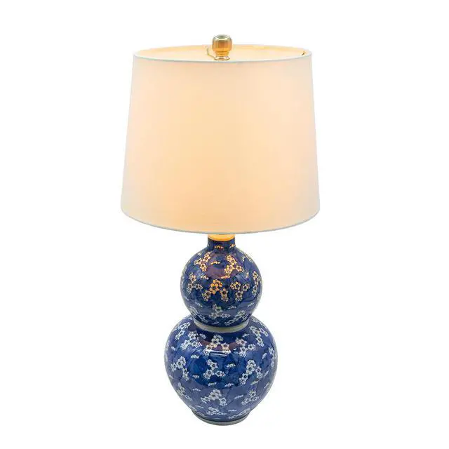 Alt view image 3 of 7 - D13x25.7" Blue and White Round Two-Tiered Ceramic Vase Lamp