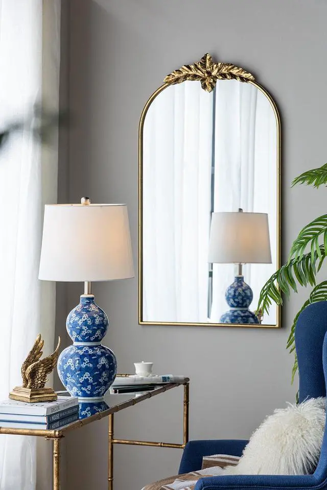 Alt view image 7 of 7 - D13x25.7" Blue and White Round Two-Tiered Ceramic Vase Lamp